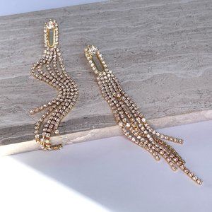 NEW~ Anthropologie Amber Sceats "Follow The Crystal" Long Gold Fringe Earrings
